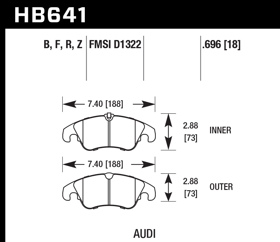 HAWK HP Plus Brake Pads 188mm x 73mm HWK-HB641N.696 - Front