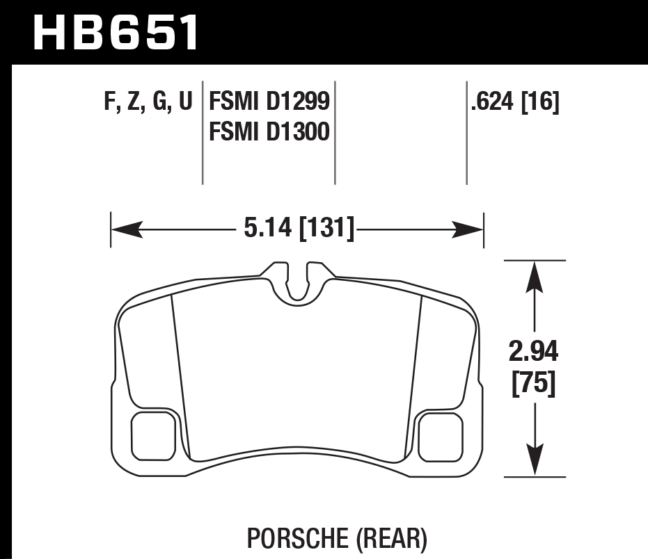 HAWK DTC 70 Brake Pads 131mm x 75mm HWK-HB651U.624 - Rear