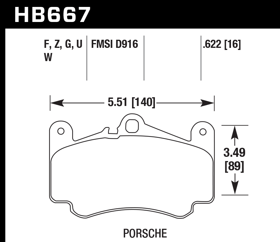 HAWK HPS 5.0 Brake Pads 140mm x 89mm HWK-HB667B.622 - Front