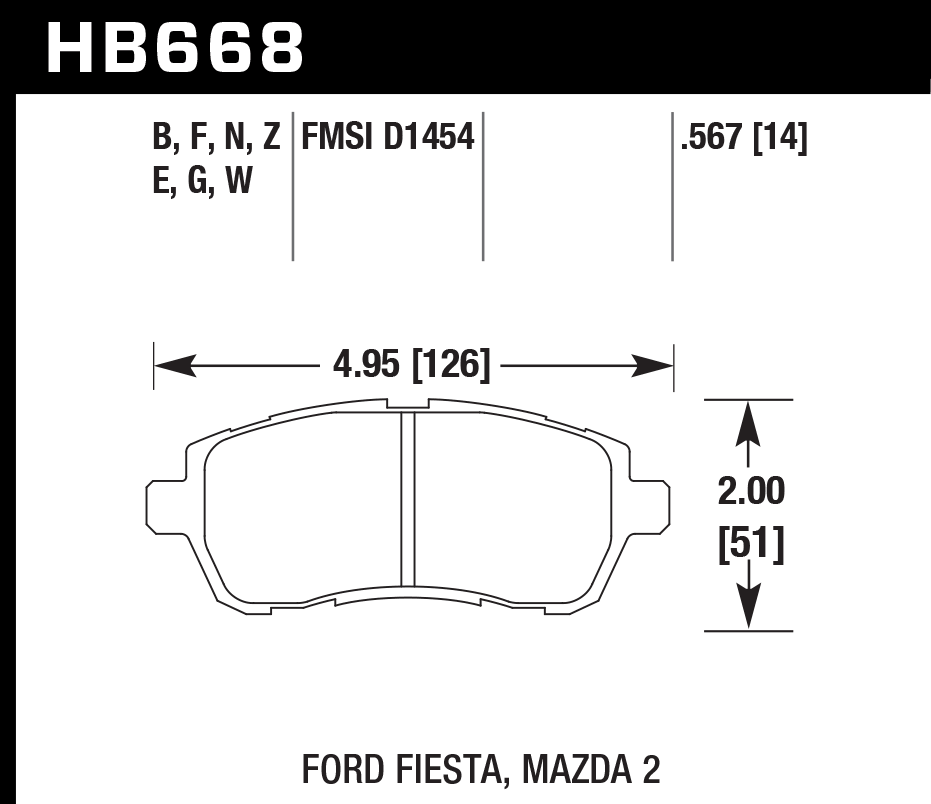 HAWK Blue 9012 Brake Pads 126mm x 51mm HWK-HB668E.567 - Front