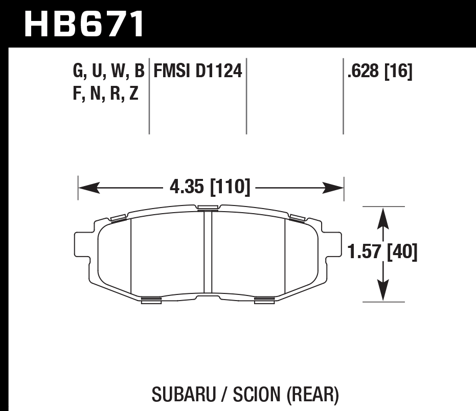 HAWK DTC 60 Brake Pads 110mm x 40mm HWK-HB671G.628 - Rear