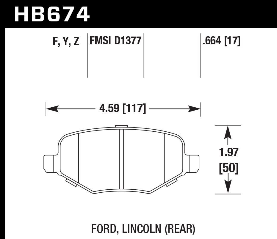 HAWK HPS 5.0 Brake Pads 117mm x 50mm HWK-HB674B.664 - Rear