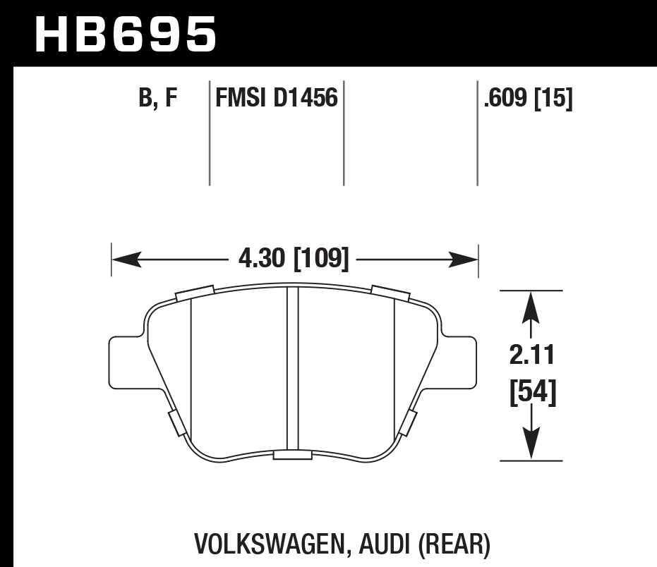 HAWK HPS 5.0 Brake Pads 109mm x 54mm HWK-HB695B.609 - Rear