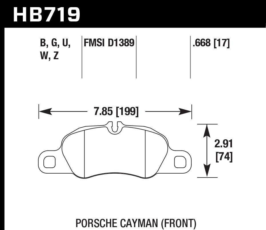 HAWK HPS 5.0 Brake Pads 199mm x 74mm HWK-HB719B.668 - Front