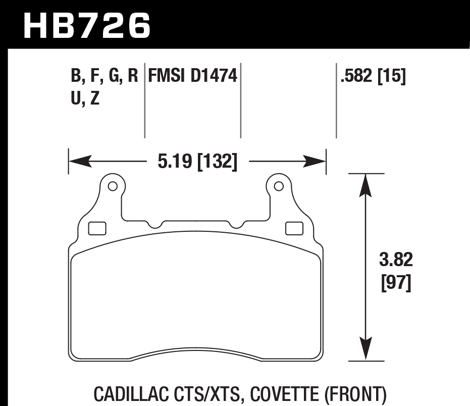 HAWK HPS 5.0 Brake Pads 132mm x 97mm HWK-HB726B.582 - Front