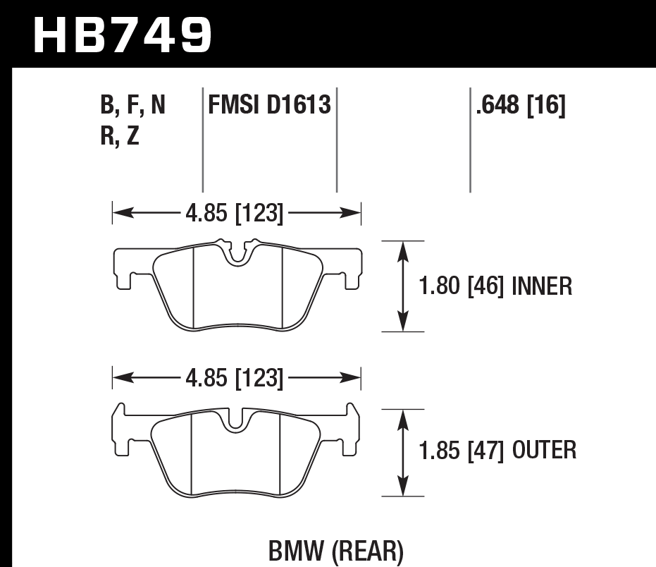 HAWK HPS 5.0 Brake Pads 123mm x 46mm HWK-HB749B.648 - Rear