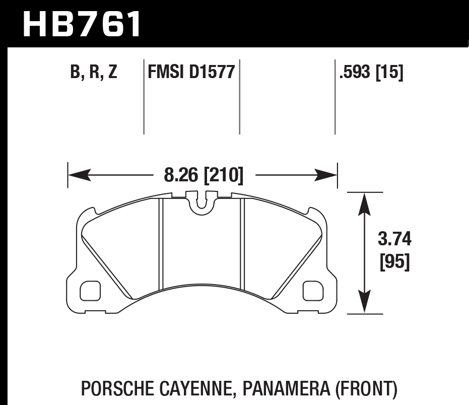 HAWK HPS 5.0 Brake Pads 210mm x 95mm HWK-HB761B.593 - Front