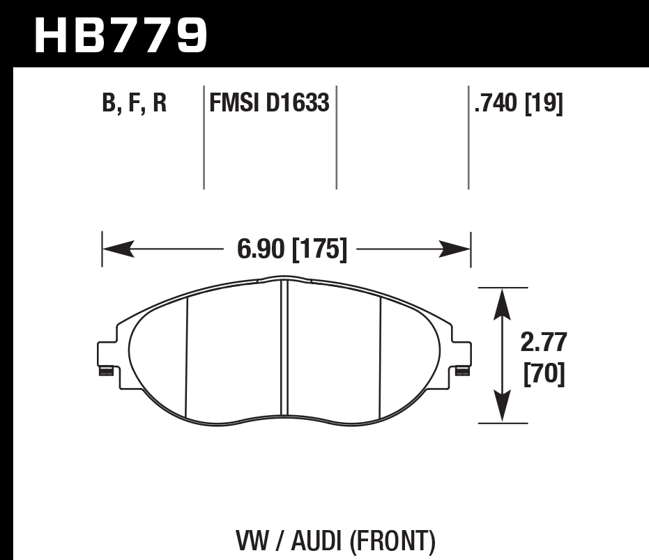 HAWK DTC 70 Brake Pads 175mm x 70mm HWK-HB779U.740 - Front