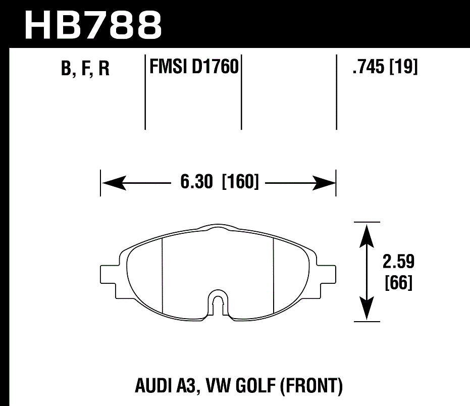HAWK HP Plus Brake Pads 160mm x 66mm HWK-HB788N.745 - Front
