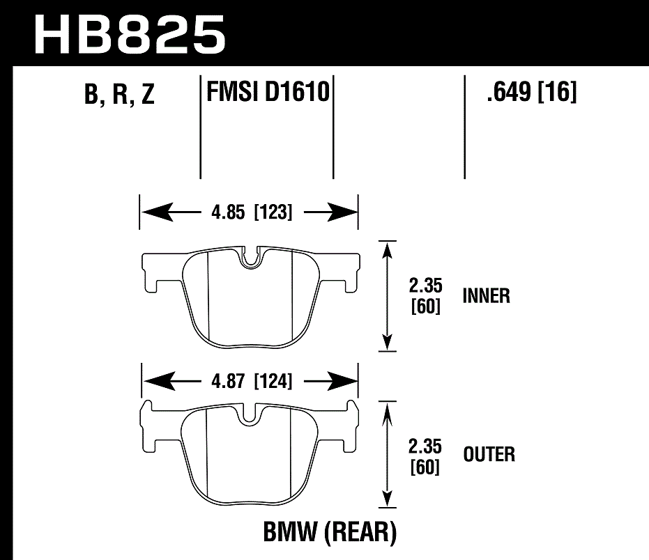HAWK HPS 5.0 Brake Pads 124mm x 60mm HWK-HB825B.649 - Rear