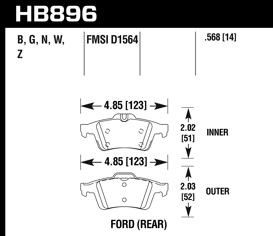 HAWK DTC 30 Brake Pads 123mm x 52mm HWK-HB896W.568 - Rear