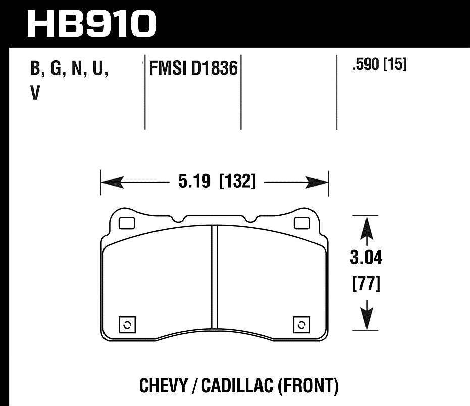 HAWK DTC 70 Brake Pads 132mm x 77mm HWK-HB910U.590 - Front