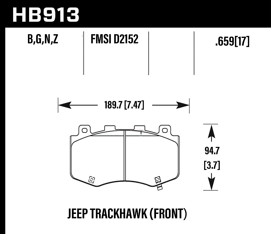 HAWK HP Plus Brake Pads 190mm x 95mm HWK-HB913N.659 - Front