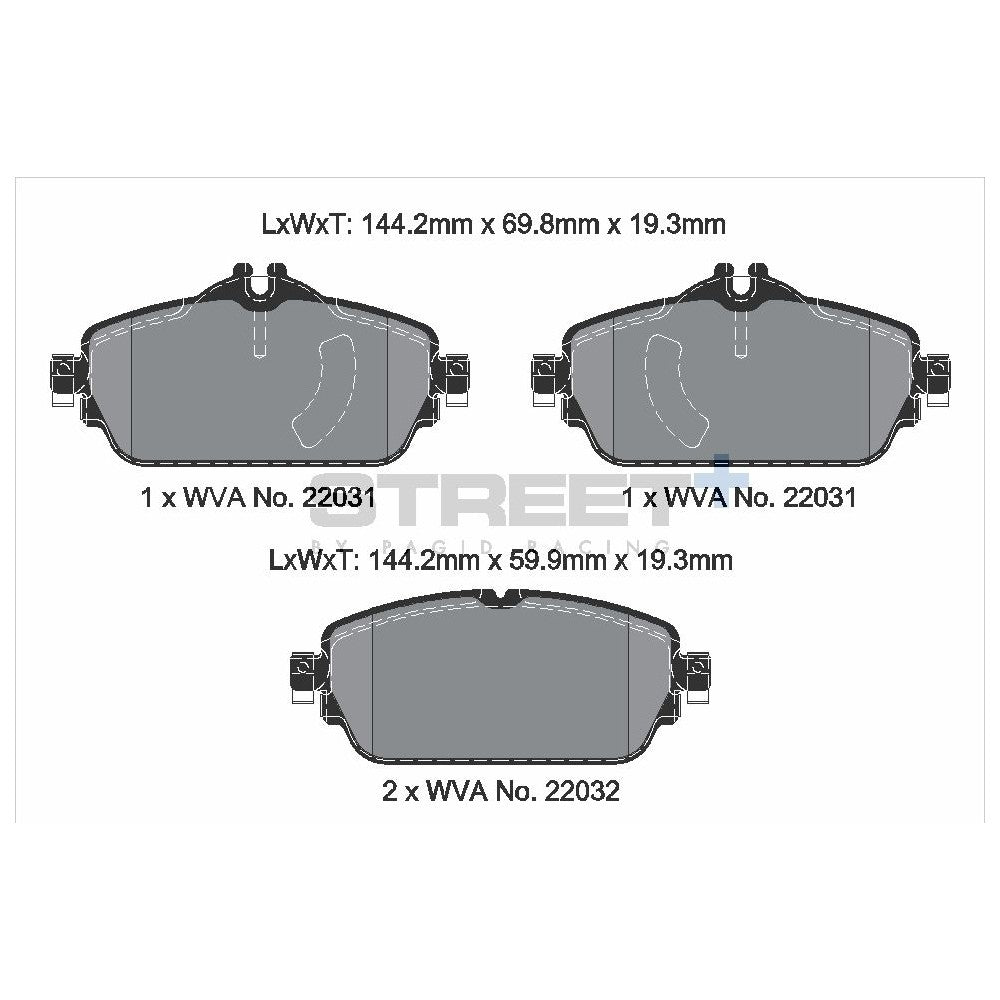 Pagid Street Brake Pads 144mm x 69.8mm T8008SP2001 - Front