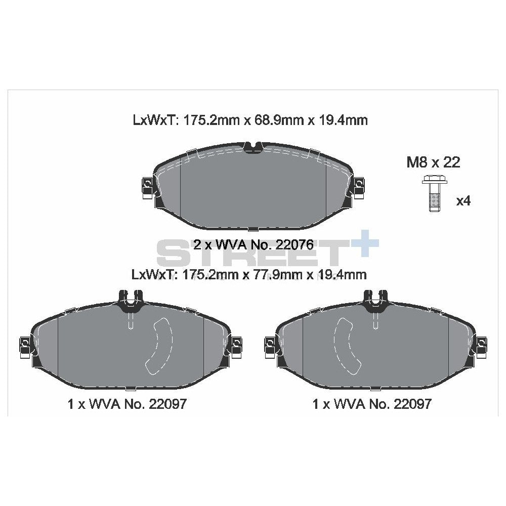 Pagid Street Brake Pads 175mm x 77.9mm T8010SP2001 - Front