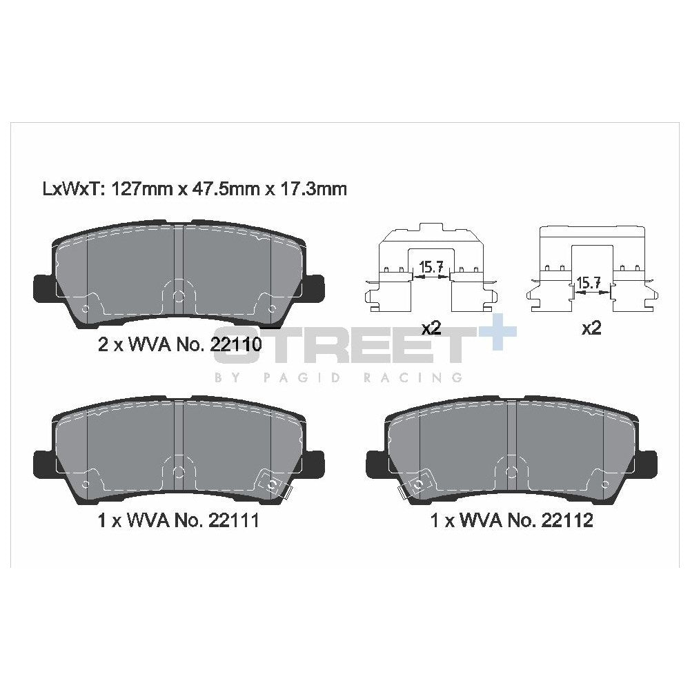 Pagid Street Brake Pads 126.7mm x 47.5mm T8011SP2001 - Rear