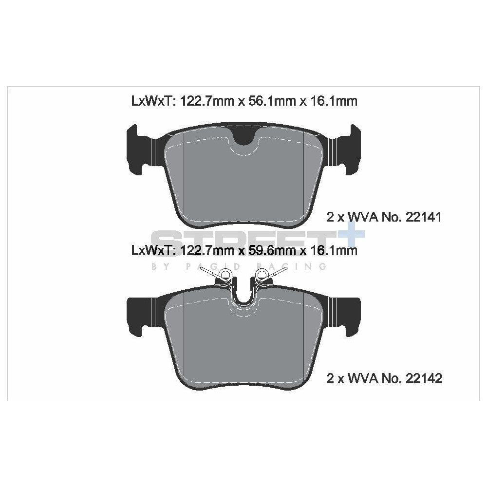 Pagid Street Brake Pads 122.4mm x 59.6mm T8012SP2001 - Rear