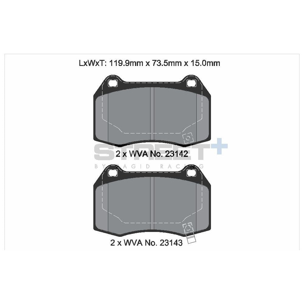 Pagid Street Brake Pads 119.8mm x 73.6mm T8019SP2001 - Front