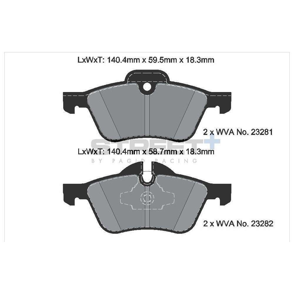 Pagid Street Brake Pads 140.2mm x 60.1mm T8020SP2001 - Front