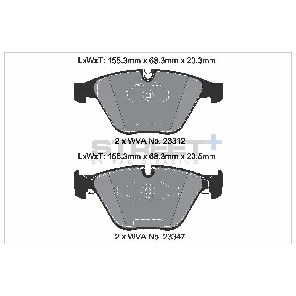 Pagid Street Brake Pads 155.3mm x 68.3mm T8023SP2001 - Front