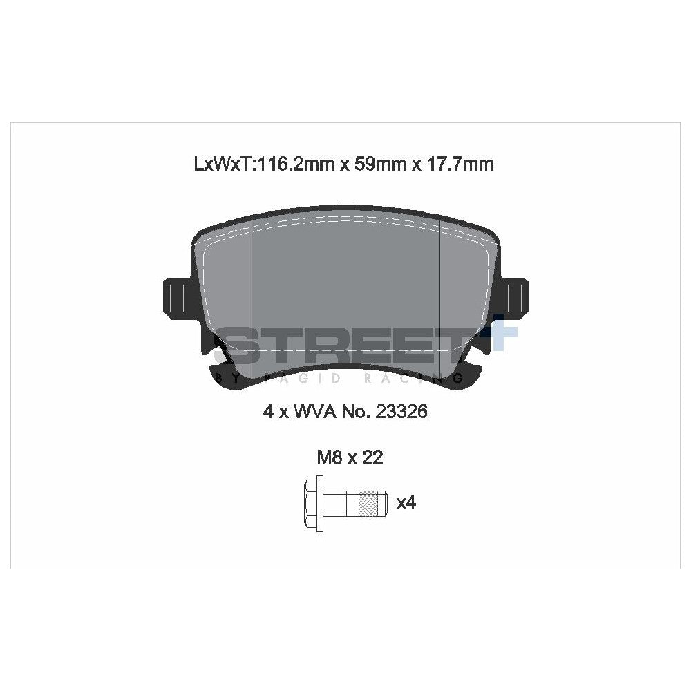 Pagid Street Brake Pads 116.5mm x 59mm T8027SP2001 - Rear