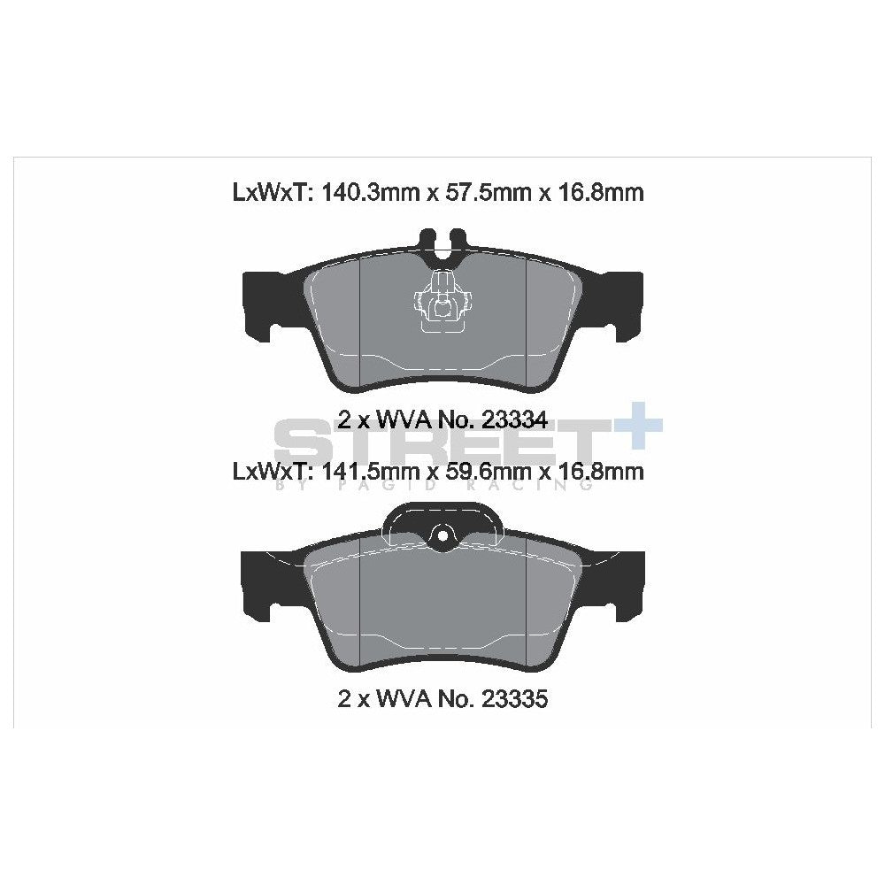 Pagid Street Brake Pads 140.1mm x 59.5mm T8029SP2001 - Rear