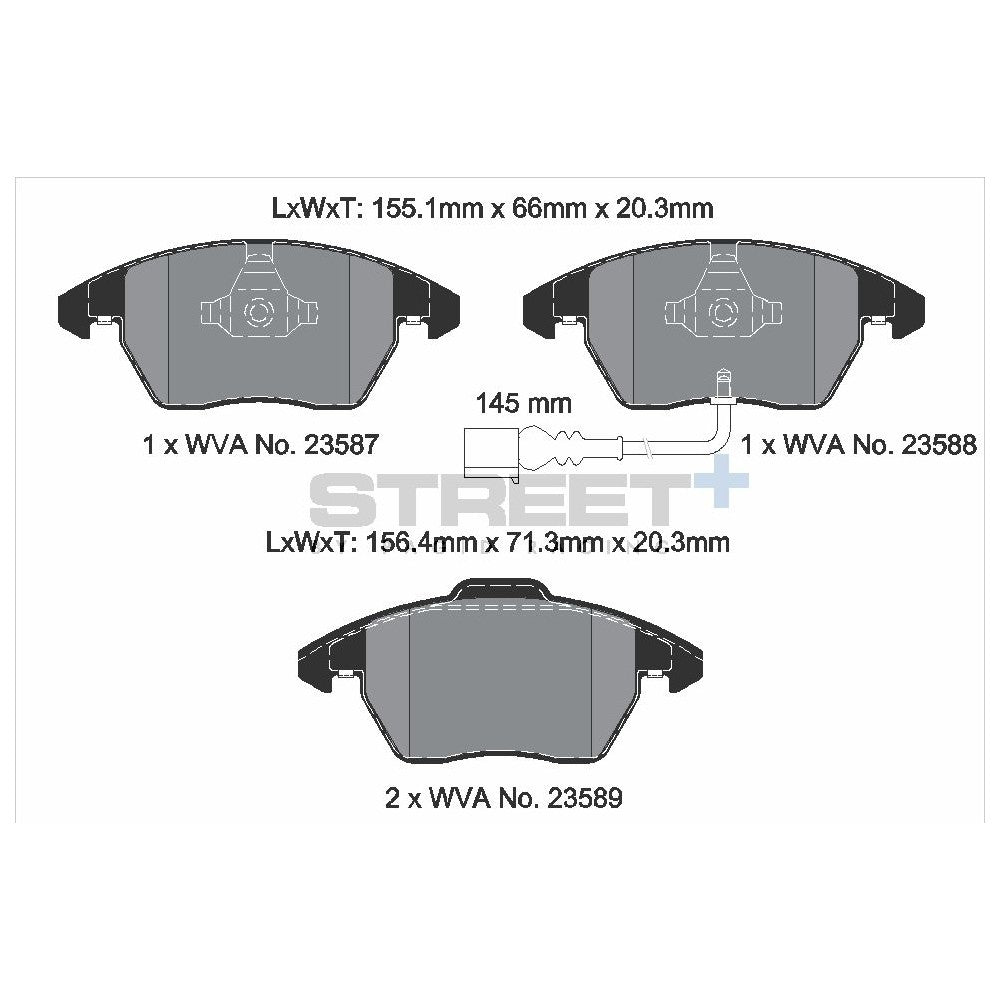Pagid Street Brake Pads 155.1mm x 66mm T8033SP2001 - Front