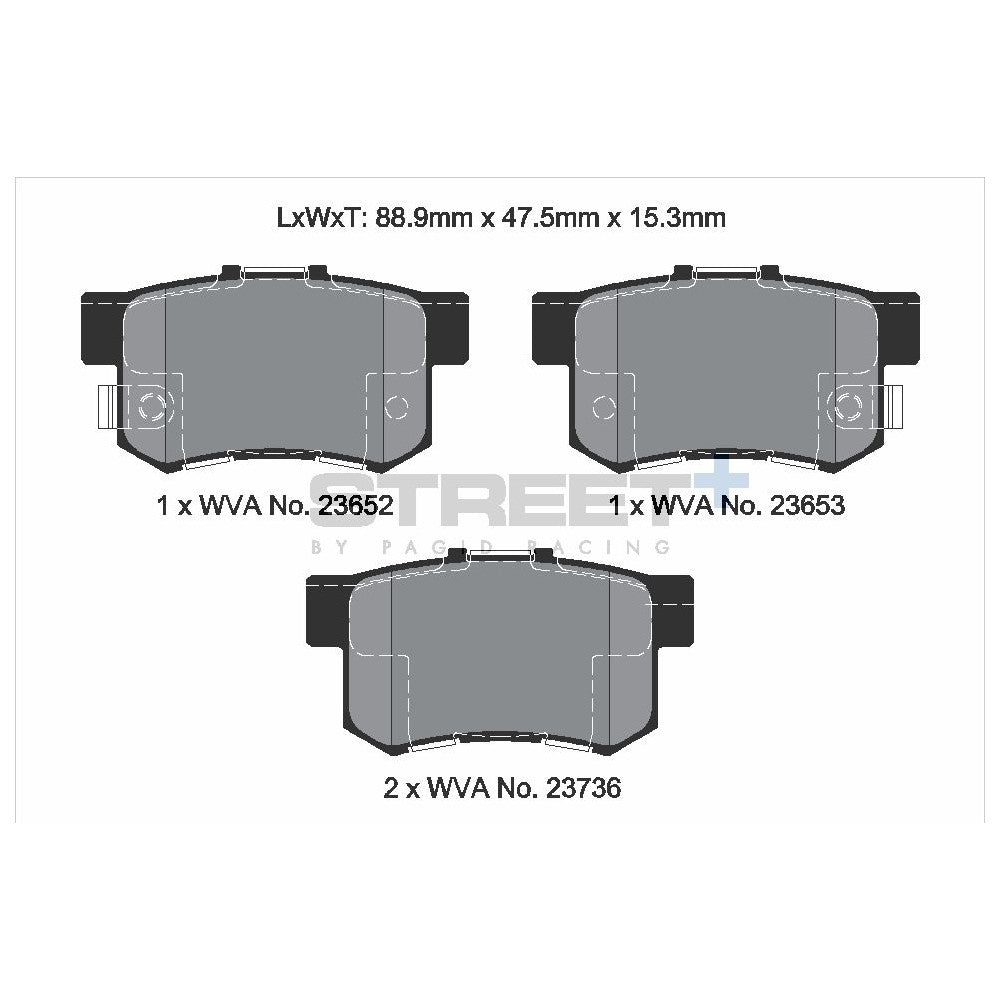 Pagid Street Brake Pads 88.9mm x 47.5mm T8034SP2001 - Rear