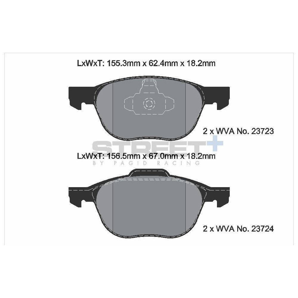 Pagid Street Brake Pads 155.1mm x 62.4mm T8041SP2001 - Front