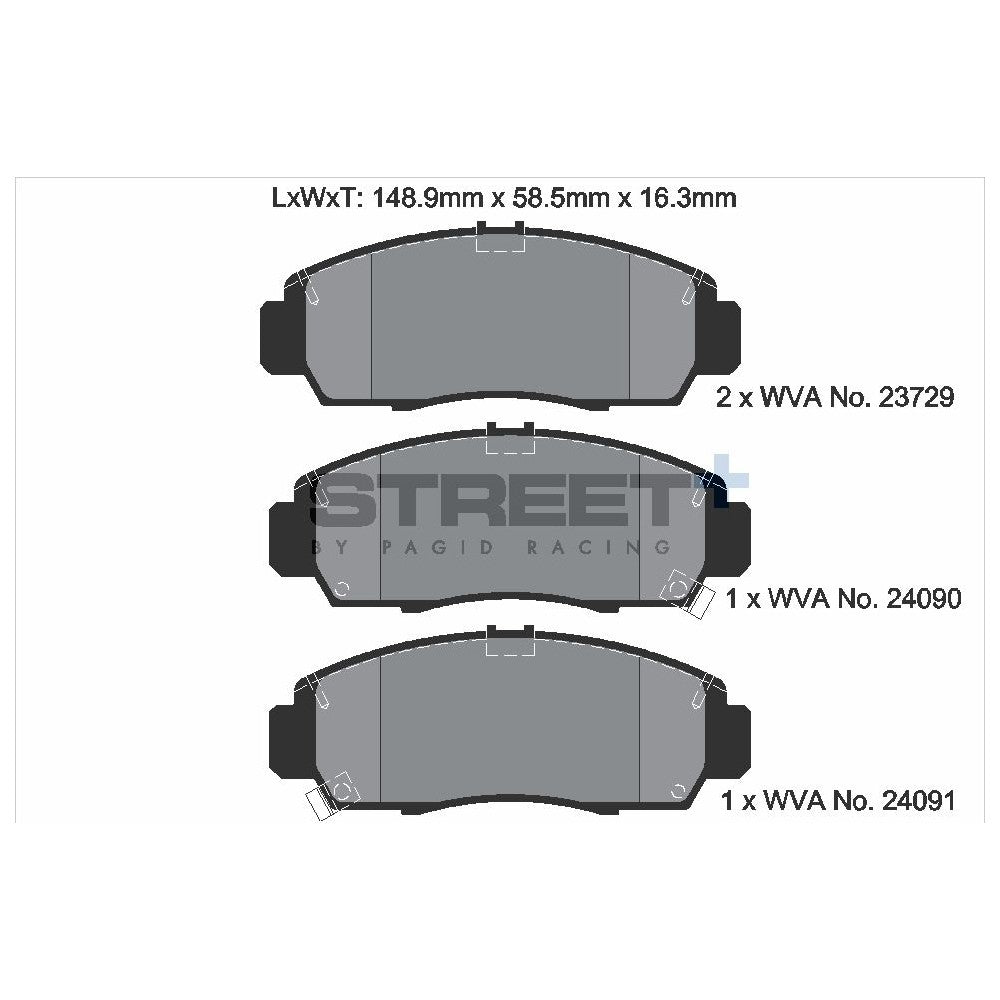 Pagid Street Brake Pads 148.9mm x 58.5mm T8042SP2001 - Front