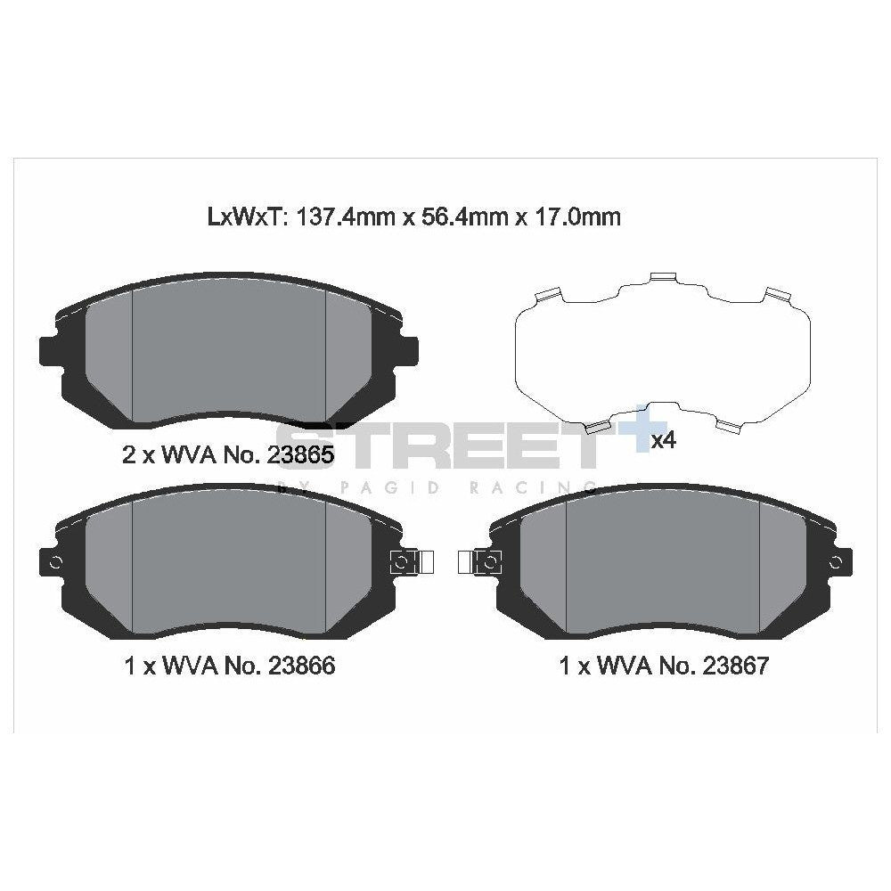 Pagid Street Brake Pads 137.3mm x 56.8mm T8047SP2001 - Front