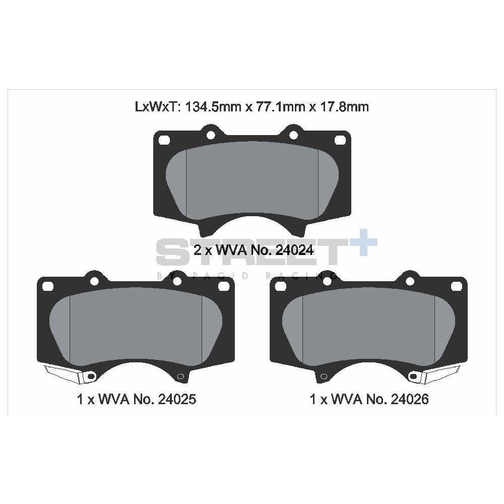 Pagid Street Brake Pads 134.7mm x 77.1mm T8053SP2001 - Front