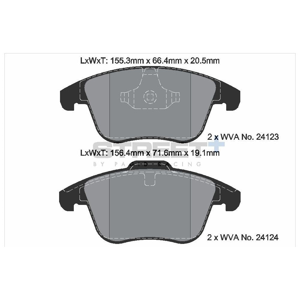 Pagid Street Brake Pads 155.1mm x 66.6mm T8056SP2001 - Front