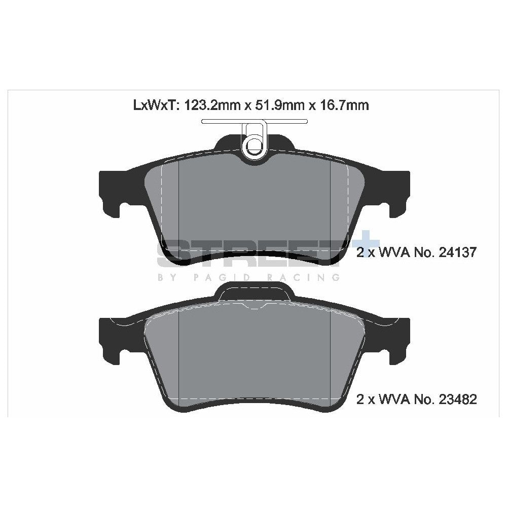Pagid Street Brake Pads 123mm x 51.9mm T8057SP2001 - Rear