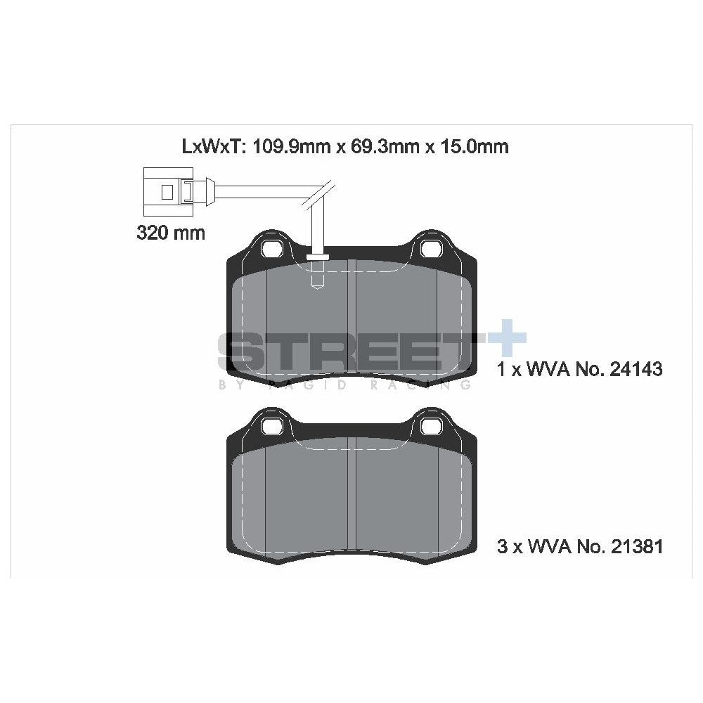 Pagid Street Brake Pads 109.7mm x 69.3mm T8058SP2001 - Front
