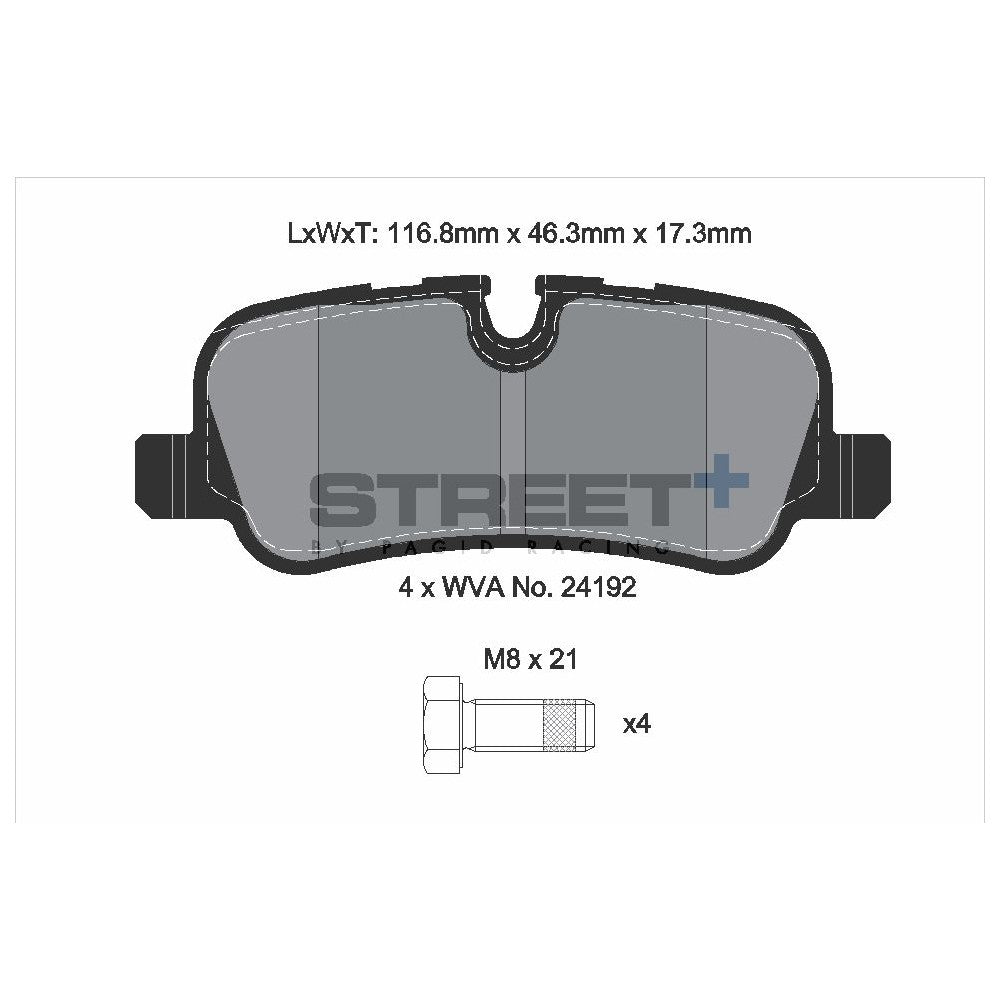 Pagid Street Brake Pads 116.9mm x 46.3mm T8061SP2001 - Rear