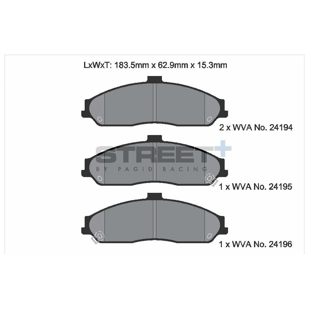 Pagid Street Brake Pads 183.6mm x 63.1mm T8062SP2001 - Front