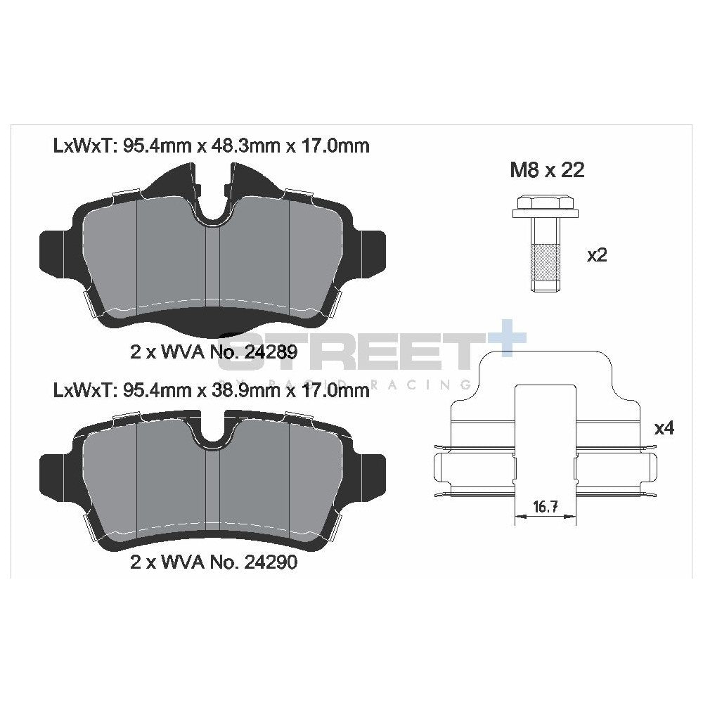 Pagid Street Brake Pads 95.4mm x 49mm T8066SP2001 - Rear