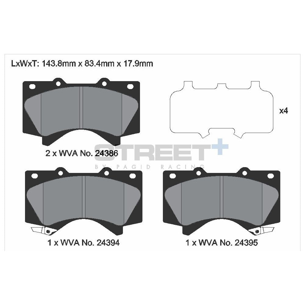 Pagid Street Brake Pads 143.7mm x 83.2mm T8070SP2001 - Front