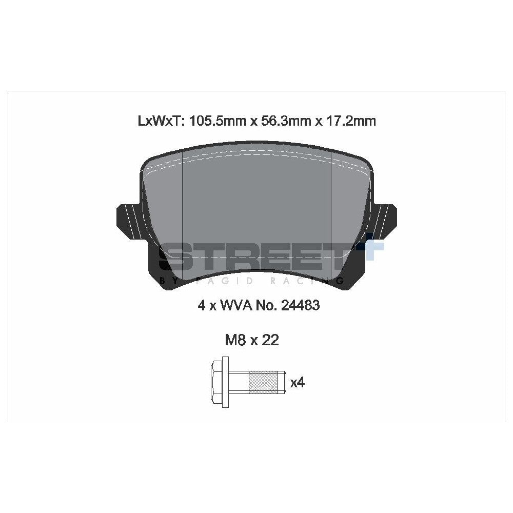 Pagid Street Brake Pads 105.5mm x 56.3mm T8075SP2001 - Rear