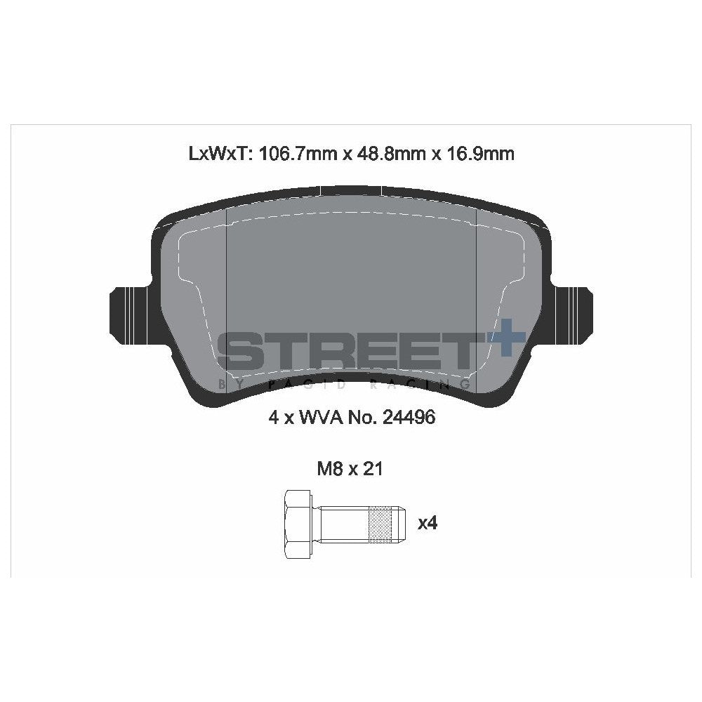 Pagid Street Brake Pads 106.7mm x 48.8mm T8076SP2001 - Rear