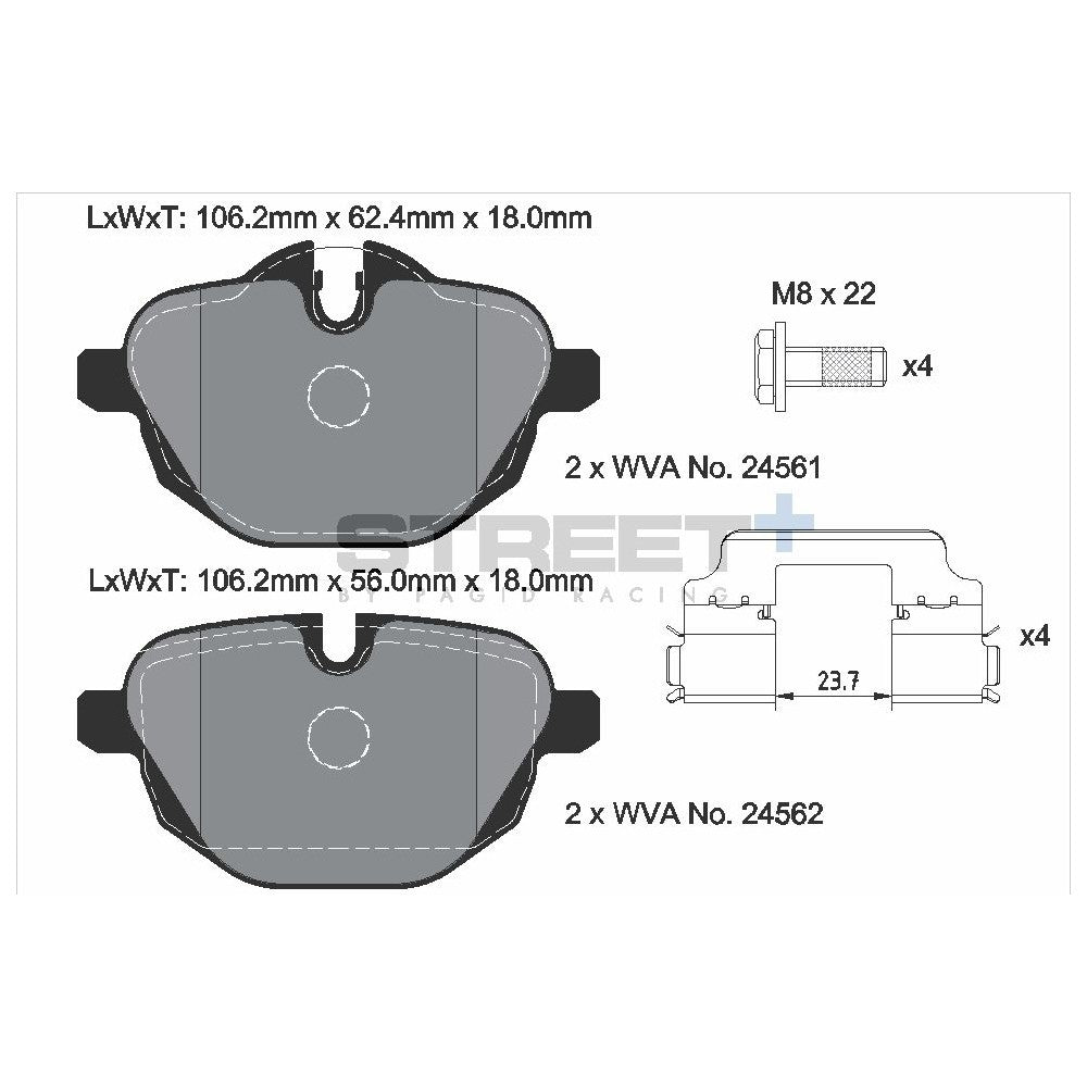 Pagid Street Brake Pads 106.2mm x 62.4mm T8079SP2001 - Rear