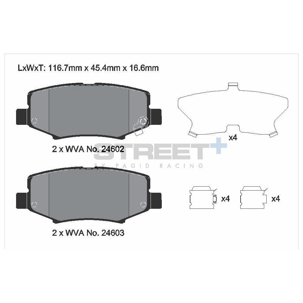 Pagid Street Brake Pads 116.6mm x 45.4mm T8081SP2001 - Rear