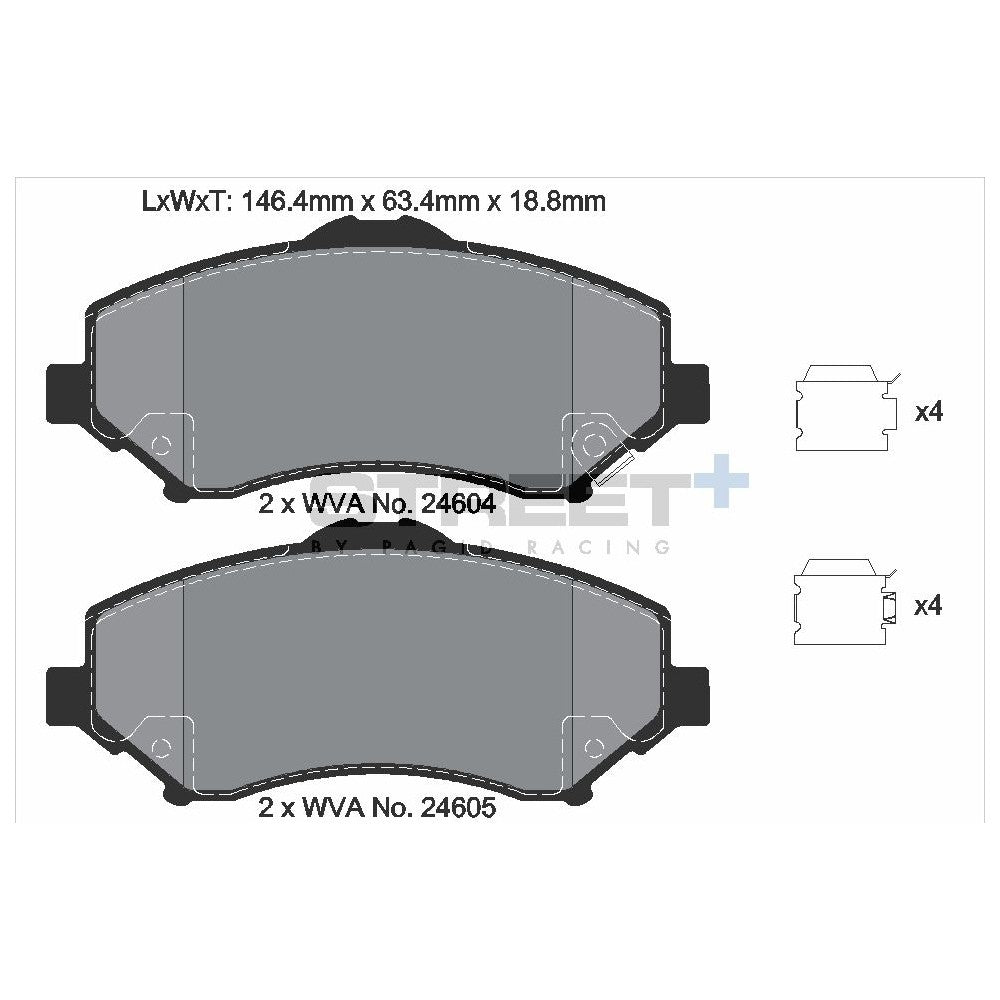 Pagid Street Brake Pads 146.4mm x 63.4mm T8082SP2001 - Front
