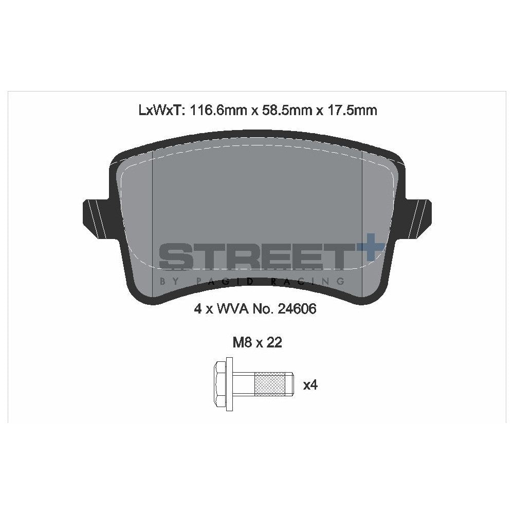 Pagid Street Brake Pads 116.6mm x 58.5mm T8083SP2001 - Rear