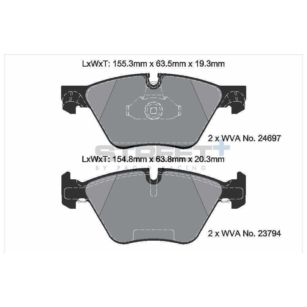 Pagid Street Brake Pads 155.1mm x 63mm T8089SP2001 - Front