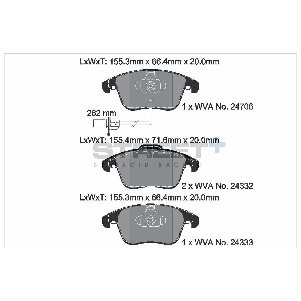 Pagid Street Brake Pads 155.3mm x 71.6mm T8090SP2001 - Front