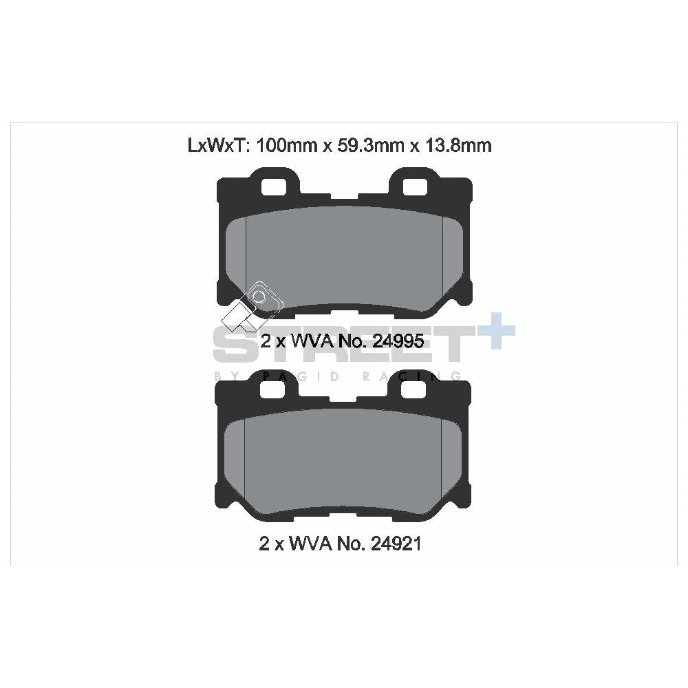 Pagid Street Brake Pads 100mm x 59.3mm T8100SP2001 - Rear