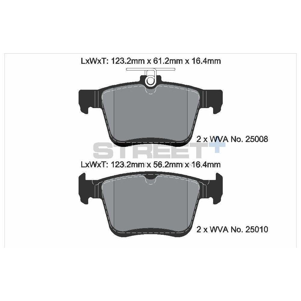 Pagid Street Brake Pads 123.2mm x 61.2mm T8101SP2001 - Rear
