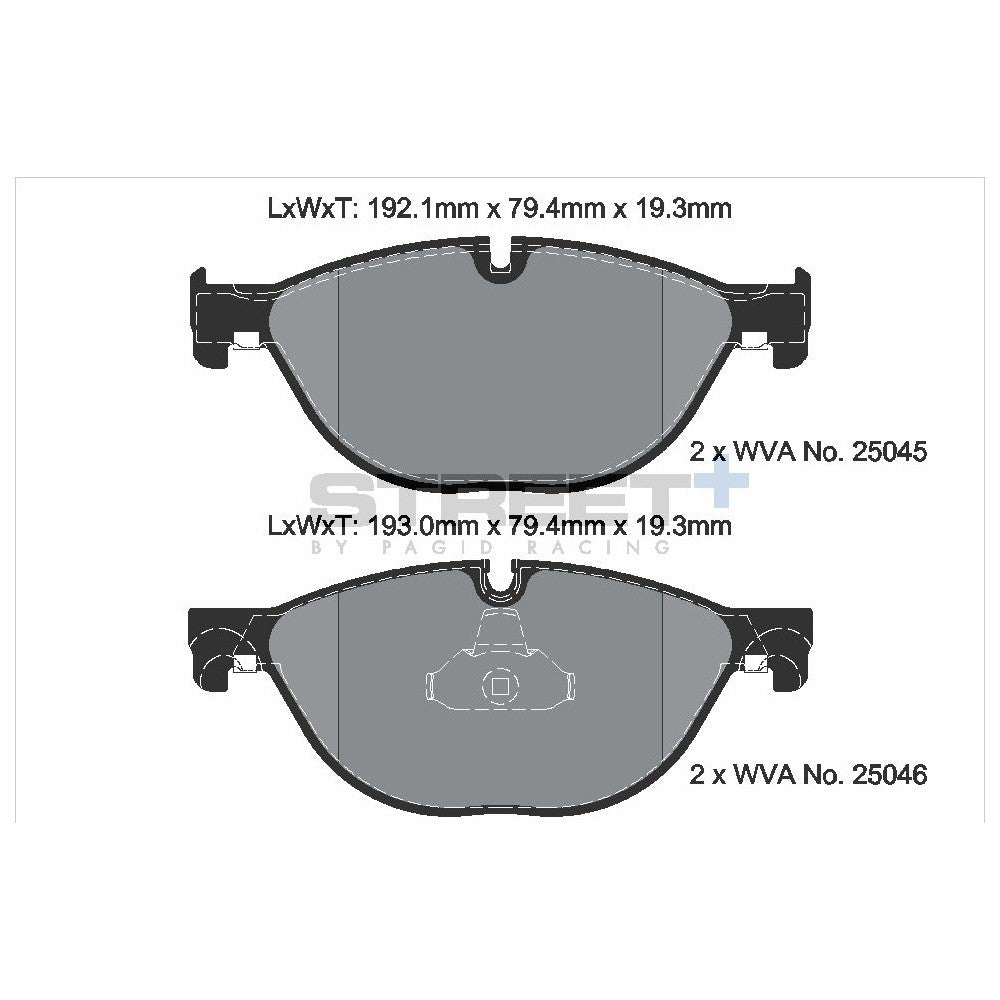 Pagid Street Brake Pads 193mm x 79.4mm T8106SP2001 - Front